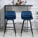 Set 2 Sgabelli Imbottite da Bar 45x47x88 cm in Metallo e Tessuto Vellutato Blu