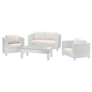 Set da Giardino Divano 2 Poltrone e Tavolino in Polyrattan Adila Cubo Bianco