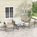 Set Salotto da Giardino 4 Pezzi con Divanetto, 2 Sedie e Tavolino da Caffè Nero Marrone e Crema   