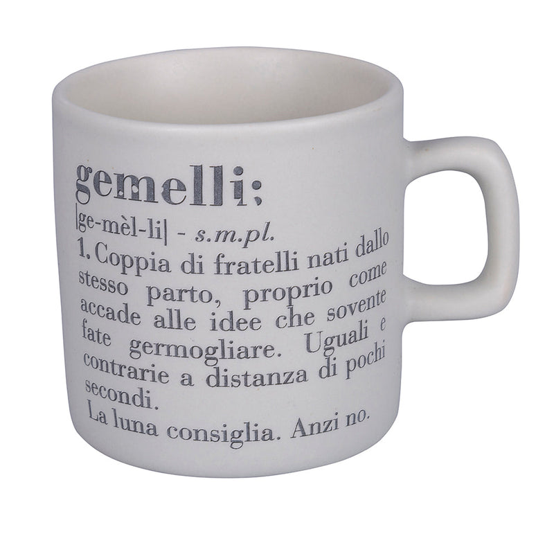 Tazzina Caffè Zodiaco "gemelli" Ø6x6,5 cm in Bone China VdE Tivoli 1996 Bianco