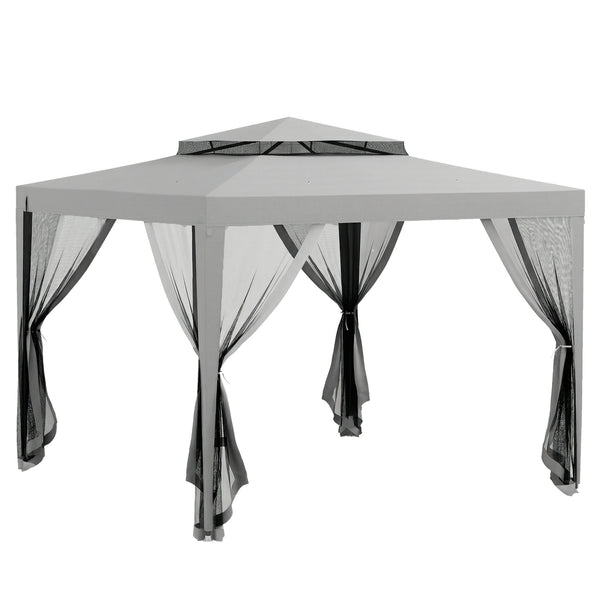 sconto Gazebo da Giardino 3x3 m con Zanzariera Doppio Tetto e 8 Fori in Acciaio e Poliestere Grigio
