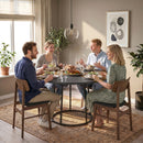 Tavolo da Pranzo Rotondo Ø120x75 cm per 4-6 Persone Stile Industriale in MDF e Metallo Marrone Rustico e Nero      