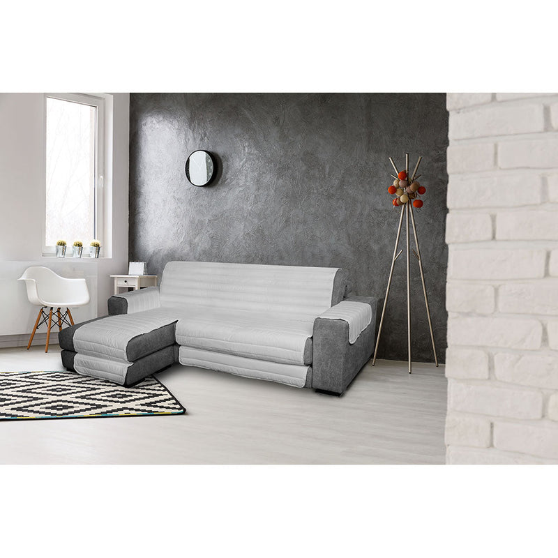 Copridivano Trapuntato in Microfibra con Penisola Sinistra Grigio Chiaro