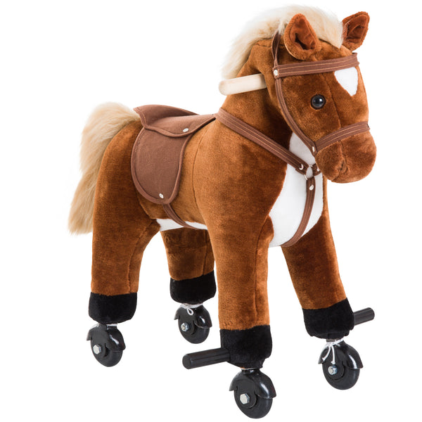 Cavallo per Bambini 2+ Anni 55x23x60 cm con 4 Rotelle Suoni Poggiapiedi Capacità 60 kg in Peluche Marrone acquista