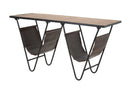 Tavolinetto Porta Giornali "V" 120x43x62,5 cm in Ferro e Legno di Abete e PU Nero e Marrone