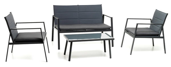 acquista Garden Lounge Set Sofa 2 Sessel und Couchtisch aus Eisen und Textilene Ocean Anthrazit