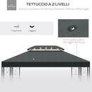 Copertura per Gazebo  a 2 Livelli  con Cinghie e 10 Fori di Drenaggio 4x3m in Poliestere Grigio Antracite