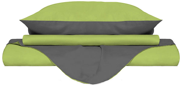 Bettbezug mit Tasche und wendbaren Kissenbezügen aus Baumwolle in Acid Green/Rauch, verschiedene Größen acquista