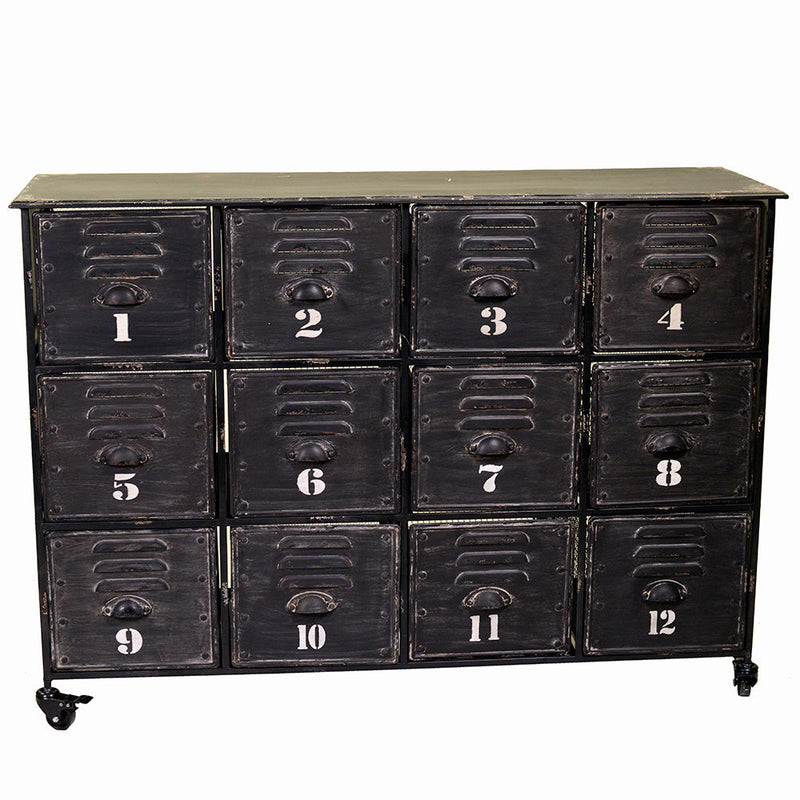 Cassettiera in Ferro 12 Cassetti e Ruote 127x39,5x92cm Iron Nera