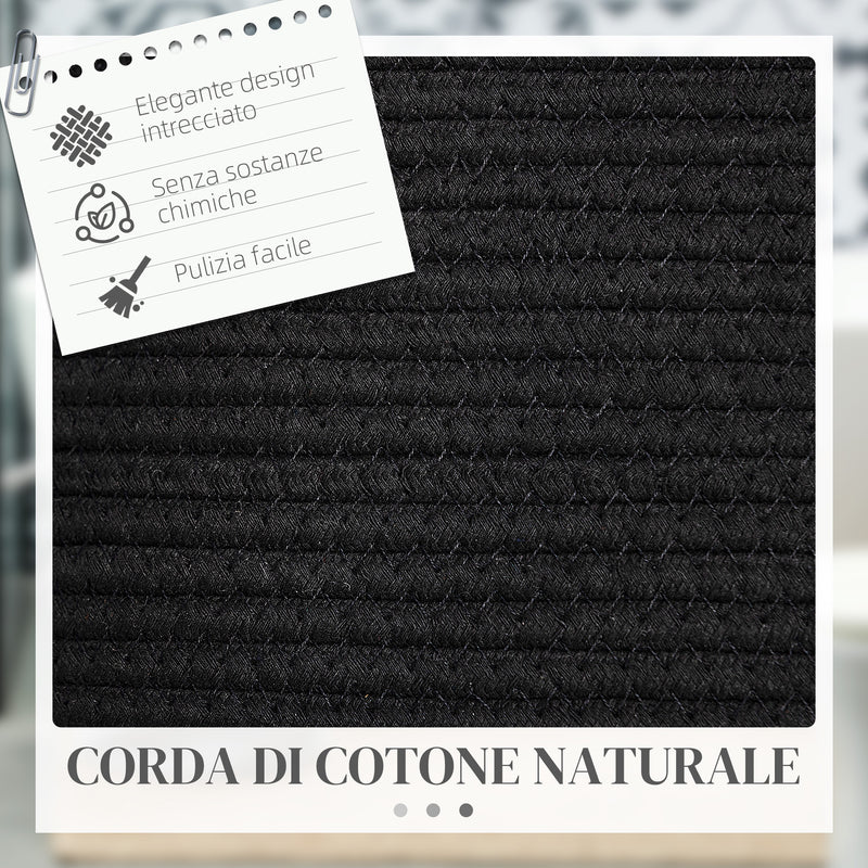 Cesto Portabiancheria Pieghevole con Manici 88L Ø56x35.5 cm in Cotone Naturale Nero 