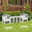 Gabbia per Conigli Conigliera 259x64x92 cm 2 Casette con Rampe Recintata in Legno Grigia