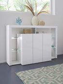 Credenza con 3 Ante e Ripiani in Vetro a Giorno 150x40x100 cm Essential 3A Bianco Lucido  