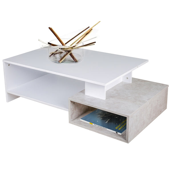 acquista Tavolino da Salotto Design Moderno 106,5x60x34,5 cm in MDF Bianco e Cemento