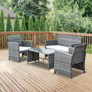 Set Mobili da Esterno in Rattan Sintetico Divanetto e 2 Poltrone con Tavolino e Cuscini Grigio 