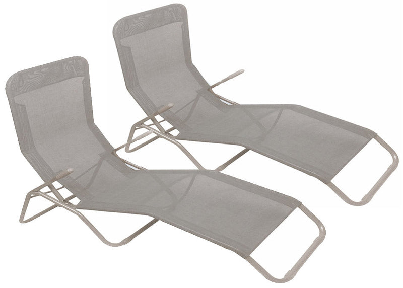 Set 2 Sedie Sdraio Pieghevoli in Mettallo Tessuto Textilene Soriani Dondolina Grigio Melange