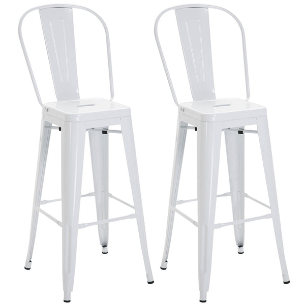 Set 2 Sgabelli da Bar Stile Industriale Schienale Rimovibile 44x49x116 cm in Metallo Bianco online