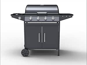 Barbecue a Gas 4+1 Fuochi Martin Fuoco Principale da 2,5 kW Accensione Piezoelettrica in Acciaio Smaltato Nero acquista