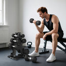 Set 8 Pesi Manubri con Supporto Coppie da 2-5-8-10 Kg in Ghisa Rivestita in Gomma Nero   