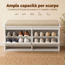 Panca Scarpiera 104x26x47 cm con Cuscino Imbottito 2 Cassetti Ribaltabili per 8-10 Paia di Scarpe in MDF e Tessuto Bianco      
