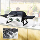 Barbecue a Gas Portatile da Tavolo 2 Bruciatori e Coperchio con Termometro in Acciaio e ABS Nero    