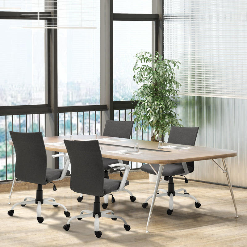 Sedia da Ufficio Ergonomica Girevole 61x61x89-99 cm in Poliestere Effetto Lino Grigio Scuro 