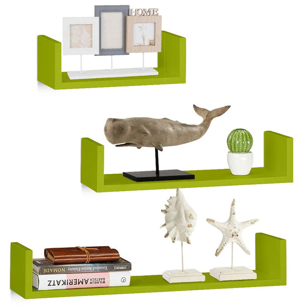 Set 3 Mensole da Parete Moderne Design con Bordi Mensola Scaffale Legno Verde online