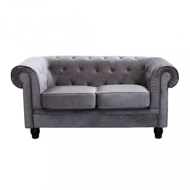 Divano 2 Posti Chesterfield 152x74x82 h cm in Velluto Grigio