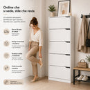 Scarpiera Salvaspazio a 5 Ripiani 63x24x170 cm con Maniglia Scomparsa in Melamina Bianco      