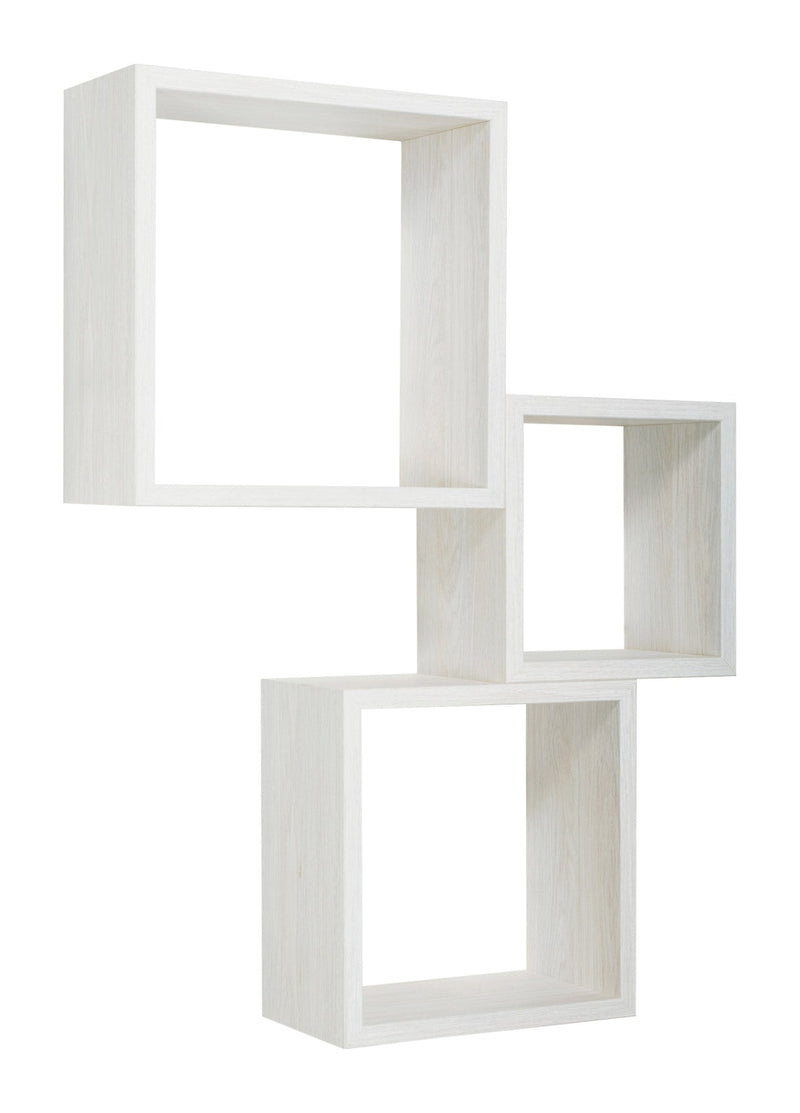 Set 3 Mensole da Parete Cubo in Fibra di Legno Incubo Rovere Sbiancato