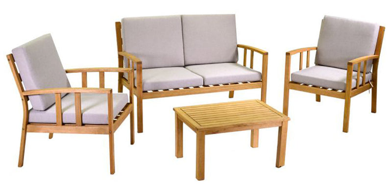 Set Salotto da Giardino in Legno Divano 2 Poltrone e Tavolino Nanchino