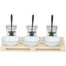 Set Aperitivo Antipasto Vassoio Mini Pallet 28x15x2 cm con Bicchieri e Ciotole in Ceramica Bianco      