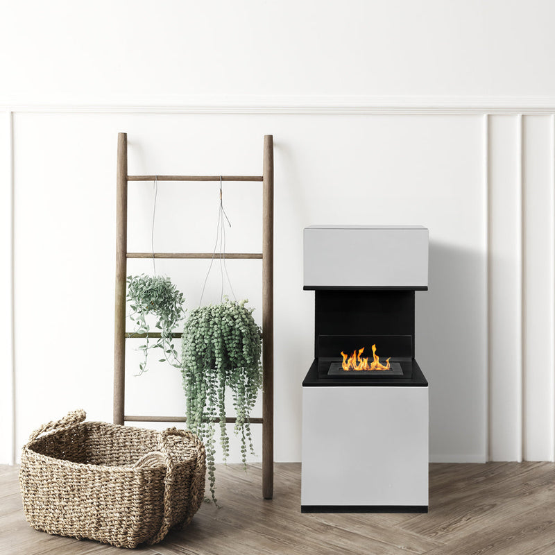 Camino a Bioetanolo da Pavimento 38x38x100 cm Oslo in acciaio Bianco  