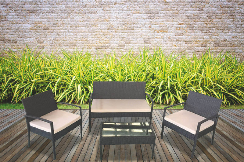 Set da Giardino Divano 2 Poltrone e Tavolino in Rattan Soriani Santorini Marrone