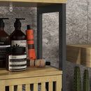 Mobiletto Bagno con Ripiano Aperto e Armadietto 32x30x90,5 cm in MDF e Bambù Nero e Color Legno