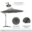 Ombrellone da Giardino Decentrato Ø300x250 cm in Acciaio e Poliestere Grigio