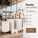 Set 6 Valigie Rigide Family 55-66-75 cm con Beauty Case e Borsone Espandibile in ABS Beige e Marrone      