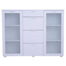 Mobile Cassettiera in Legno e Vetro Bianco 150x40x116.5 cm 