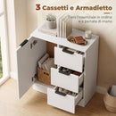 Credenza Moderna 60x30x70 cm con 3 Cassetti e Anta Soft-Close in Truciolato Bianco      