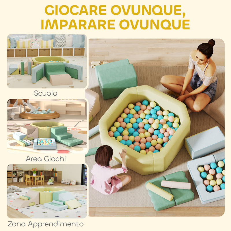 Set 15 Blocchi di Costruzioni Morbide Modulabili per Bambini con 200 Palline per Uso Interno Multicolore      