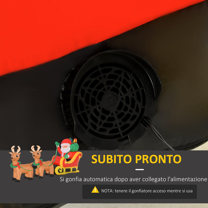 Babbo Natale Gonfiabile Luminoso 240x57x112 cm con Slitta e Renne Rosso