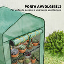 Mini Serra da Giardino 59x39x127 cm con 3 Ripiani e Porta Avvolgibile Copertura in PE Verde      