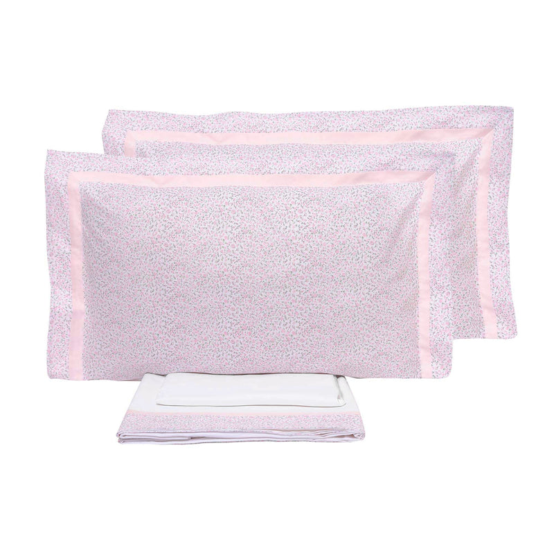 Set Lenzuola Matrimoniale Sopra Sotto e Federe con Stampa Garrini Emily Rosa