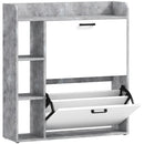 Scarpiera Slim Capacità 15 Scarpe 83x24x90,5 cm con 2 Cassetti Ribaltabili e 3 Vani Aperti Grigio      