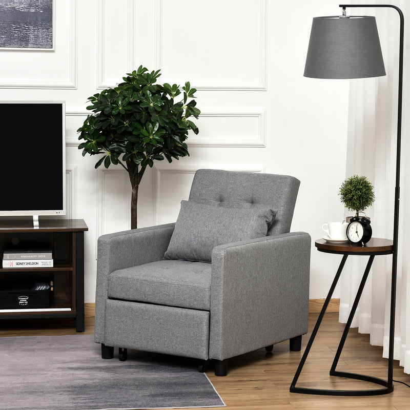 Poltrona Letto Singolo Reclinabile con Cuscino Sfoderabile in Tessuto Effetto Lino Grigio  