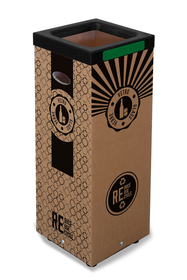 Pattumiera Per Raccolta Rifiuti 28x28xh70 cm in Cartone Con Stampa Grafica Vetro Beige sconto