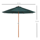 Ombrellone da Giardino Ø2,7 m Palo Ø38 mm in Legno di Pioppo Verde