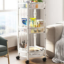 Carrello Pieghevole Salvaspazio Ø35x88 cm con 3 Ripiani Organizer Versatile in Metallo Bianco      