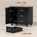 Mobile 60x40x56 cm con 3 Cassetti Mensola Regolabile Supporto Stampante e Serratura in Truciolato Nero      