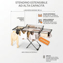 Stendibiancheria Allungabile 108-182 cm Stendino Salvaspazio Capacità 20 kg Estensibile in Ferro e PP Nero      