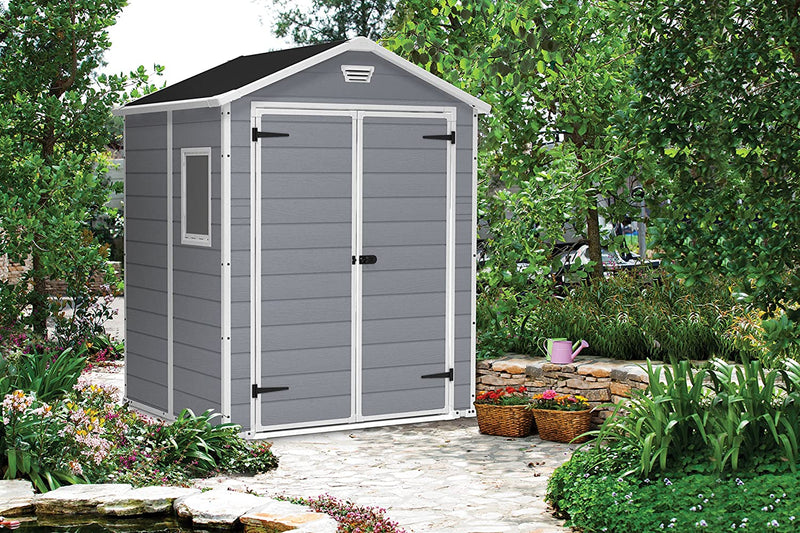 Casetta da Giardino Porta Attrezzi 185x152x226 cmin Resina Effetto Legno Keter Manor 6x5 Grigia